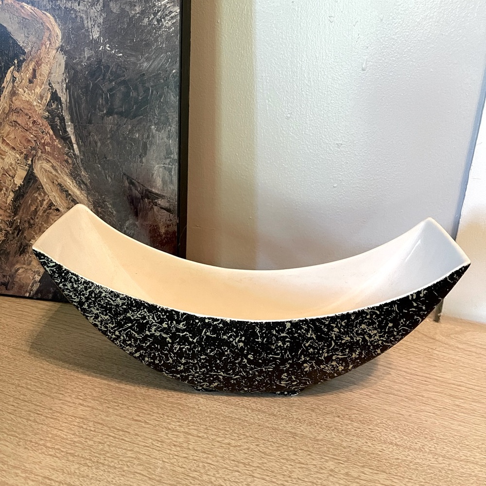 14.5" Vintage Kenwood Crescent Footed vase retro splatter Shawnee pottery USA